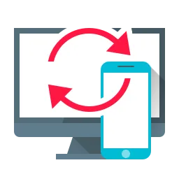 a computer screen with a phone and arrows